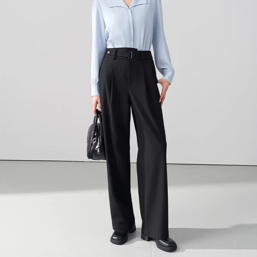 Fräulein Bird Black Hosen Frauenarbeitshose Kleine Pendelpendelpendelpendeldrapierte gerade Hosen hohe Taille schlanke Hosen KZ304 High-End Black M-Geeignet für 100-110jin [Jin gleich 0,5 kg] tragbar