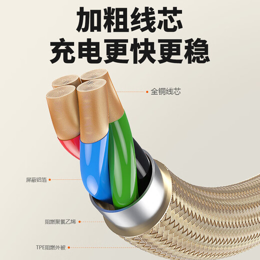 Metal shell three-in-one braided cable, 120W super fast charging, one-to-three simultaneous charging data cable, suitable for Apple 15, Huawei and Android, thick core, low temperature, no damage to the machine, 2 special packages, local gold three-in-one, more than 999% of users purchased 1.2 meters