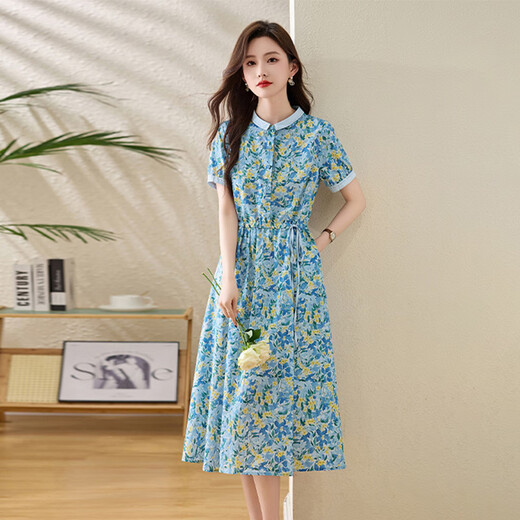 Ehangy轻奢品牌连衣裙女2025夏季新款休闲气质显瘦时尚百搭流行裙子 粉花 M 80-100