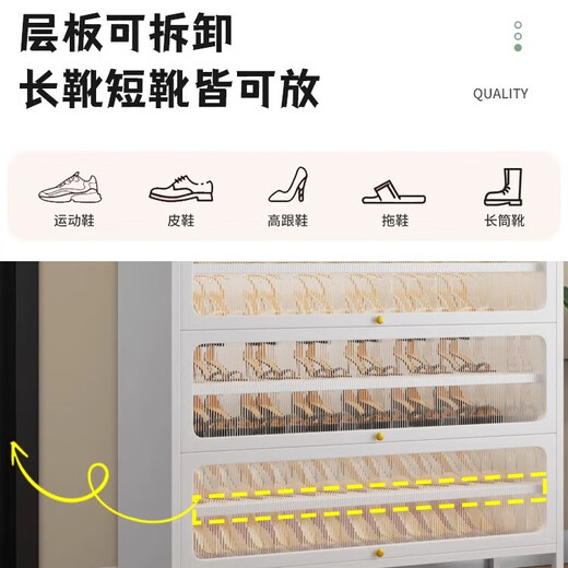 钢制鞋柜入户玄关落地多层收纳柜防尘阳光板翻门大容量储物柜鞋架 灰色10层-高1695宽900mm-圆弧门