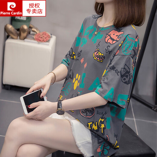 皮尔卡丹（pierre cardin）加大码遮肚子显瘦上衣女2025夏装新款胖肥mm休闲宽松纯棉短袖t恤 6626桔色 M :80-95左右