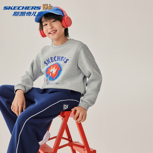 Skechers Skechers children's autumn fashion round neck pullover sweatshirt for boys and girls loose knitted casual top L425K030