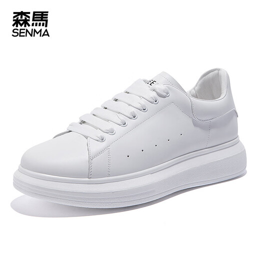 Semir 2025 new board shoes white shoes men's thick sole casual trendy leather surface solid color breathable men's shoes versatile sponge cake 9227 white and black 40