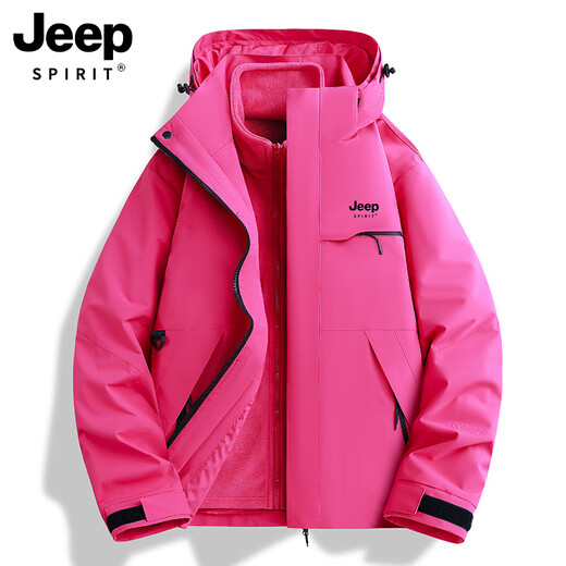 JEEP SPIRIT Jeep Jackets for Men and Women 2025 Spring and Autumn Outdoor Casual Jackets into the Storage Detachable Three-in-One Couple Same Style for Men and Women - Oxidized Orange Three-in-One/Detachable M
