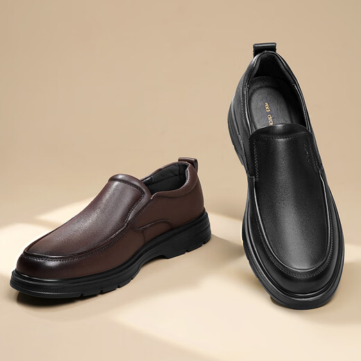 Red Dragonfly autumn and winter men's slip-on soft sole business casual leather shoes middle-aged dad shoes men's shoes WTA33107 black 38