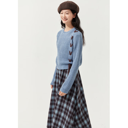 Zihan (ZIHAN) Zihan blue plaid suspender dress wool pullover sweater two-piece suit for women 2025 winter new style blue plaid M