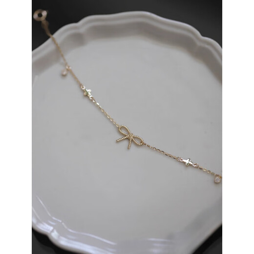 Aibana Light Luxury S925 Silver Plated 14K Gold Bracelet Women's Twist Bow Four-leaf Clover Simple Temperament Bracelet for Girls Gift Gold