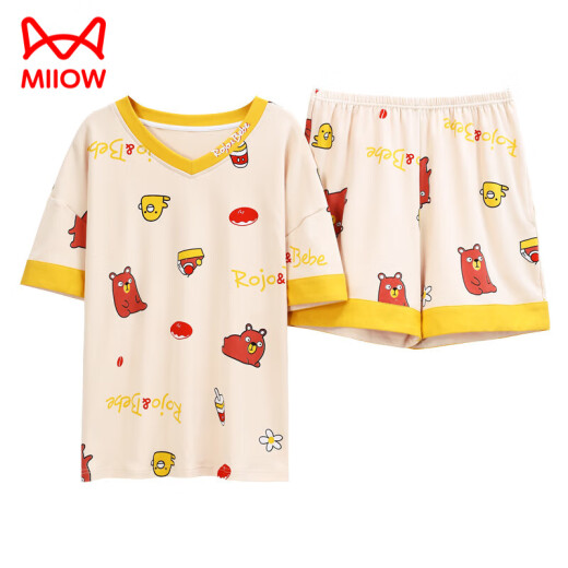 Catman (Miiow) Summer Ladies Pajamas Algodón Pure Algodón Home Style Fino Estilo coreano Lindo Princesa Estilo de manga corta Traje de dos piezas Spring y Autumn Women Loli Pink White Skm6621 M (recomendado 75-95 Jin [Jin iguala 0.5 kg])