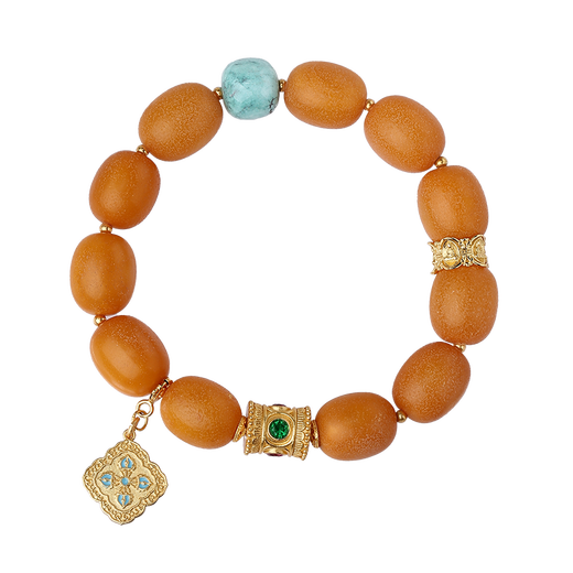 Potala Palace Beeswax Date Beads Turquoise Single Circle Bracelet Men's and Women's 925 Silver Amber Wenwan Bracelet as a Birthday Gift for Boyfriend