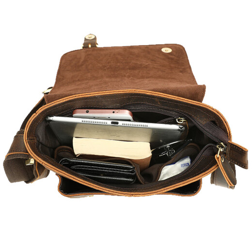 MVA (MVA) cowhide men's shoulder bag, genuine leather crossbody bag, Crazy horse leather retro casual men's shoulder bag trendy 6227 coffee color