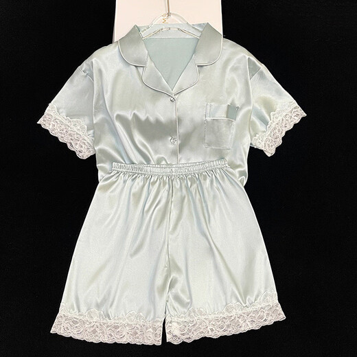 纯色冰丝睡衣女夏天薄款洋气高颜值短袖家居服两件套装可外穿 9214# 2XL 【建议130-150斤】