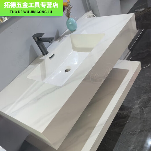 双层岩板无缝洗手台盆一体浴室洗漱洗脸盆酒店卫生间洗脸盆可定制 鱼肚白无缝盆【智能镜送五金全套 SQWY【1M2*50】已售3889件