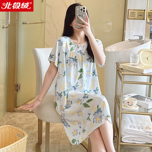 
PURCOTTON Cotton Era 2025 Sleeve Night Dress Cotton Silk Women's Spring and Summer Loose Plus Large Size Pajama Artificial Cotton Length 2025 YZL-GZ15280 M [Suggested 80-100Jin [Jin equals 0.5 kg]]
