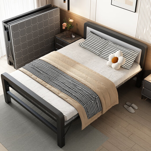 瑶颖(免安装)折叠床单人床家用午休床办公室午睡床陪护床硬板床铁床  100cm宽【软包双折+加粗框架】