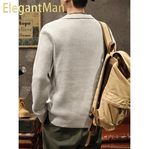 ElegantMan shirt collar sweater for men in autumn and winter Korean style soft waxy Henry collar sweater men's new polo collar coat floral gray M _ Suitable for -125Jin Jin equals 0.5kg