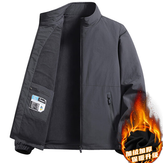 Gu Qian Spring and Autumn Stand Collar Jacket Men's Thin Casual Windproof and Waterproof Loose Youth Large Size Winter Velvet Commuting Top Army Green XL Recommended 125-140 Jin Jin equals about 0.5 kg