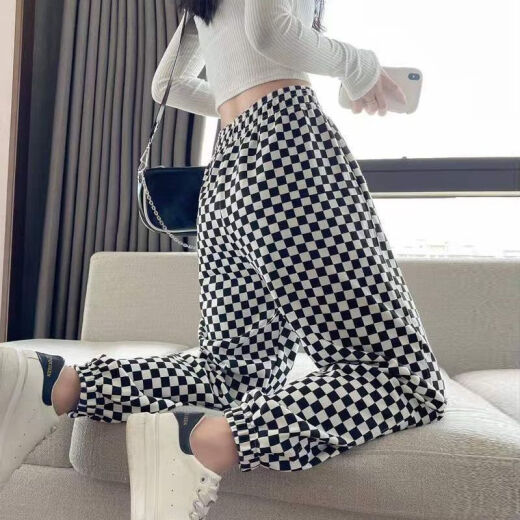 
RONGXITU Lauaird large size slim sports pants for women loose casual foot 2025 spring and summer style spring and autumn style checkerboard XL 12140Jin [Jin equals 0.5 kg]
