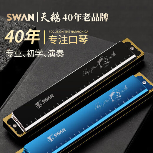 天鹅SWAN口琴 24孔标准复音演奏口琴C调（经典黑）【高级定制】