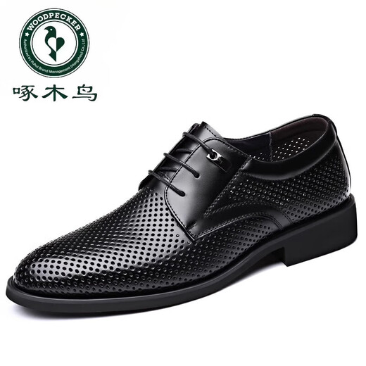 Holzspecker Sommergeschäft formelle Verschleiß von atmungsaktiven hohlen Lederschuhen Herren echte Ledersandalen Britische Männer in der inneren Höhe Erhöhen Sie den koreanischen Stil vielseitige trendige Schuhe schwarz 9928 Vier Jahreszeiten erhöhen 40 40