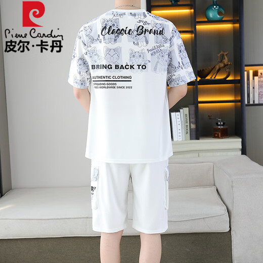 皮尔卡丹（pierre cardin）2025夏季新款短袖套装男青年百搭短裤休闲运动两件套渐变色男装 6187蓝色 XL 【适合120-140斤】