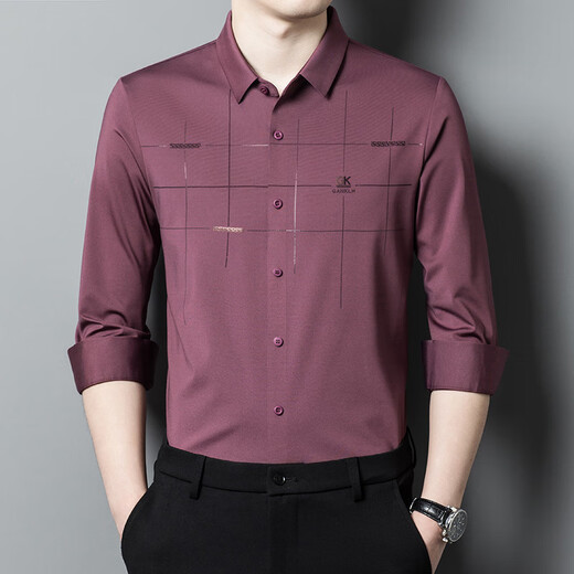GY goldlion Spring and Autumn New Product Striped Long Sleeve Men's Lapel Shirt Middle-aged and Young Business Casual Dad Base Lining 6623 Red L 170/110