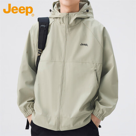 Jeep (JEEP) Jacket Men's Autumn and Winter Loose Jacket Men's Hooded Casual Clothing Men's Gray Green XL