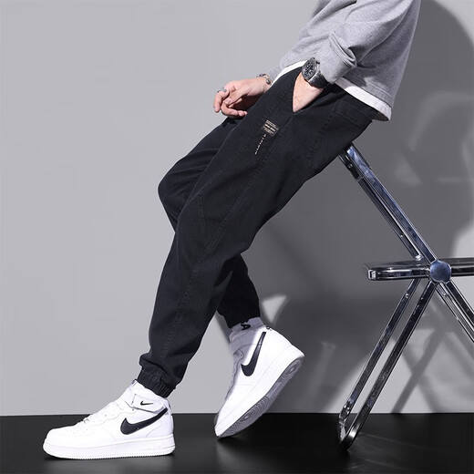 Cooles Kapitel (Kuzhang) Jeans Herren Tight Foot Trendy Brand Workwear Jungen 2024 Neues Fleece verdickte lässige Winterhose Herbst und Winter DW_9859 Schwarz + FK_2911 Schwarz One Size M M.