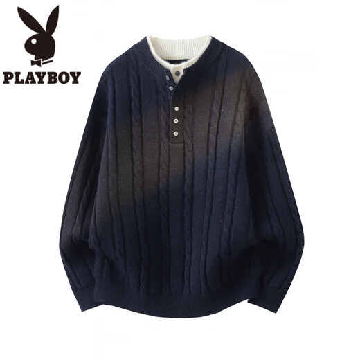 Playboy (PLAYBOY) cable pattern sweater men's autumn and winter holiday two-piece Henry collar pullover bottoming shirt men's simple woolen clothes dark gray M about 90~110Jin Jin equals 0.5 kg can be worn