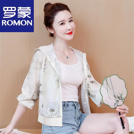 
ROMON Chinese style breathable short sun protection clothes for women 2025 summer new small hooded thin thin coat sun protection clothes light green L (recommended 100-110Jin [Jin equals 0.5 kg])