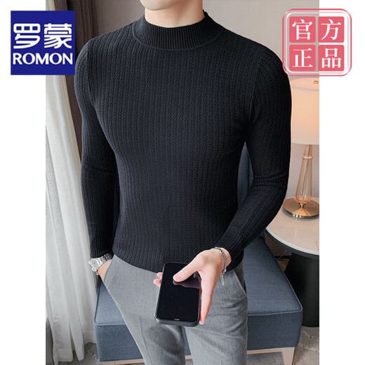 ROMON half-turtleneck sweater for men in autumn and winter Korean style slim-fitting men's bottoming shirt high-end men's knitted sweater black M Jin Jin equals 0.5 kg