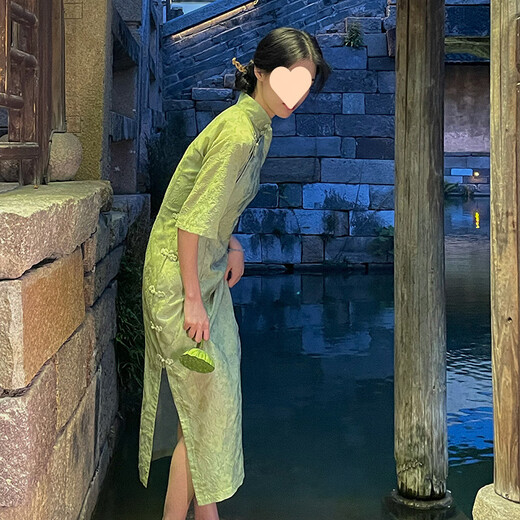冠贸裴绿色旗袍中国风连衣裙感少女 829绿色 有里布 S