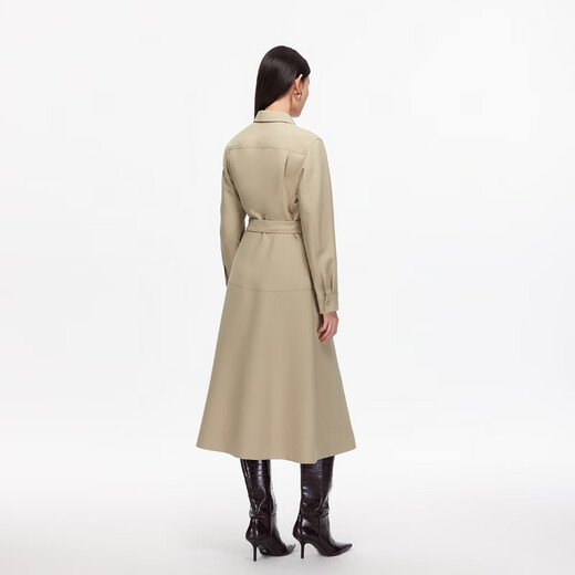 Veromoda Nouvelle robe 2025 Au automne nouveau bouton de revers fausse poche amovible ceinture A-Line Shirt Jirt Light Khaki S