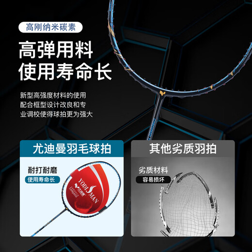 Yodiman Badminton Racket Double-Patch Full Carbon Carben Hande 2-Pack для взрослого профессионала 10U Высокоэластичный ультра-световый набор 10U Ocean Blue 5T углеродная ручка 2+ большая сумка Yodiman-YDM95