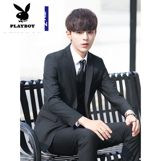 Playboy (PLAYBOY) Teenage High School Students 18 Years Old Adult Dress Suit College Style Student Formal Suit Suit Men's Jacket New Black 2-button Suit Top S 165 Recommendation 90-105Jin Jin is equal to 0.5 kg