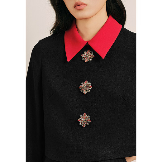 OBBLIGATO spring exclusive lapel contrasting eight-pointed star fake two-piece top single skirt black M