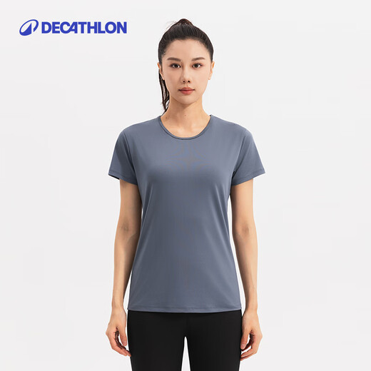 Decathlon Sports T-Shirt Frauen grundlegend Fitness Schnelltrocknen runder Hals kurzärmelig Top-5675428