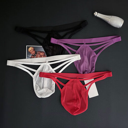Slutty men's underwear transparent mesh hollow thong T-pants U convex breathable underwear elastic low-waist underwear a pair of black 100160Jin Jin equal to 0.5kg inner wear