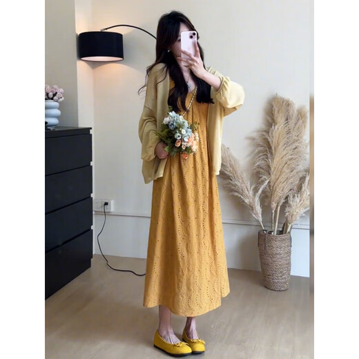 
Cotton French giant beautiful suspender dress for women in summer 2025 new hot seaside vacation style slim long skirt ginger dress L suggest 110-125Jin [Jin equals 0.5 kg]