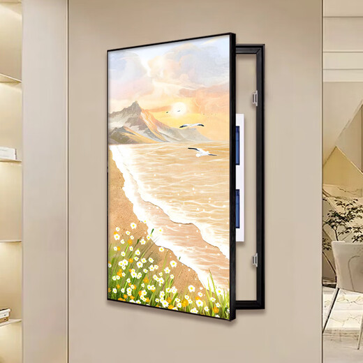 海景大尺寸电表箱装饰画现代简约玄关画免打孔遮挡强配电箱画挂画 V693 40x60cm(遮挡左右30*上下50)黑色