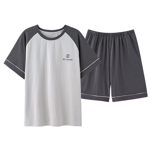 HUALIN FASHION2025夏季条纹睡衣男士青少短袖棉质家居服大码 HDE-9928 175 L
