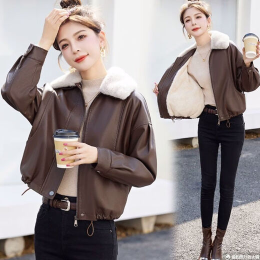 Playboy (PLAYBOY) brand Haining genuine leather jacket for women 2025 spring, autumn and winter new small fur one-piece fur jacket black velvet lining + detachable fur collar L Recommended 110-120 Jin Jin equals 0.5 kg