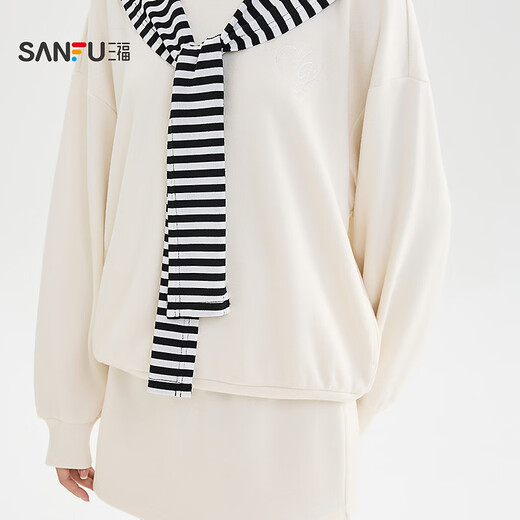 SANFU skirt suit 2025 autumn embroidered anti-exposure lining sweatshirt skirt three-piece women's 510883 apricot S