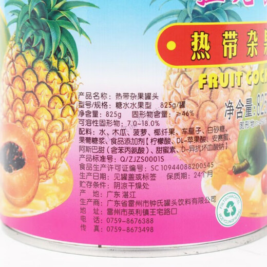 猛龙热带杂果罐头批发水果混合罐头披萨专用烘焙铁罐什锦水果罐头 猛龙杂果罐头825g2罐 罐体轻薄会变形介意慎拍