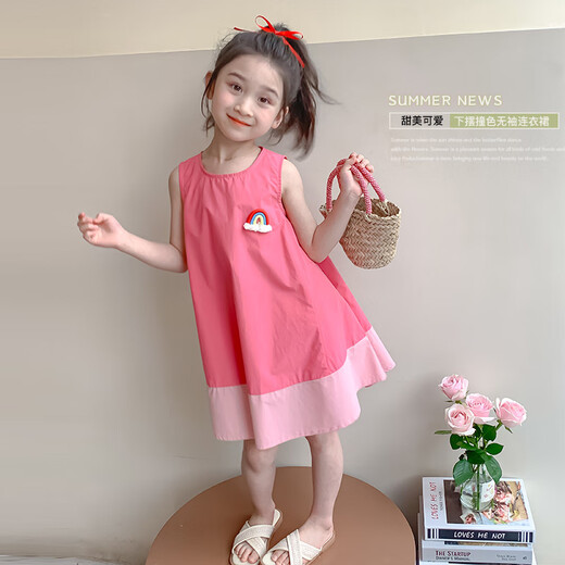 欧姆熊女童连衣裙夏季2025新款小女孩宝宝夏款儿童洋气夏装公主背心裙子 绿色背心裙 120 CM
