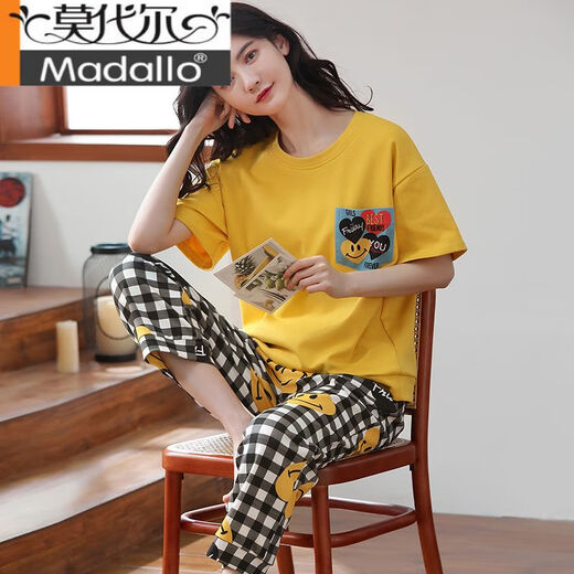 
Modal 100% pure cotton pajamas for women in spring and summer short-sleeved trousers casual loose women Korean style home clothes for autumn wear suit T-9721 (short-sleeved trousers) M (85-105Jin [Jin equals 0.5 kg])