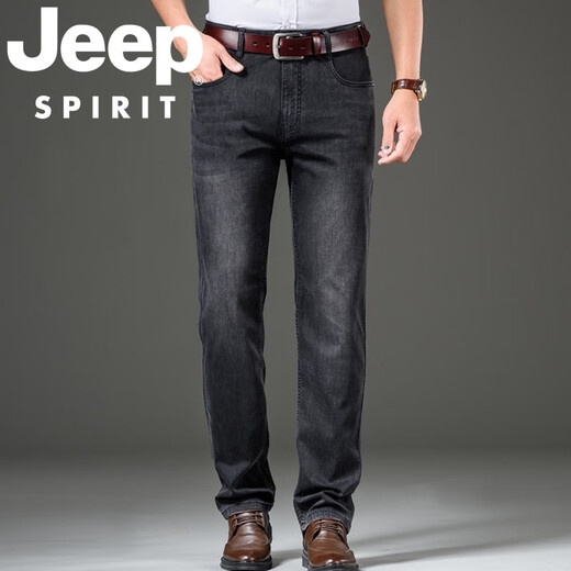 JEEP SPIRIT吉普黑色牛仔裤男士春夏季薄款直筒宽松休闲大码弹性深档长裤 黑色j679 四季款不加绒 29 码数-腰围2尺2