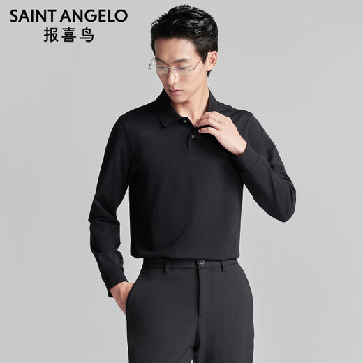 Angel Bird long-sleeved POLO shirt men's autumn style men's fashion business casual long-sleeved POLO shirt knitted lapel long-shirt black L -48 (175/96)