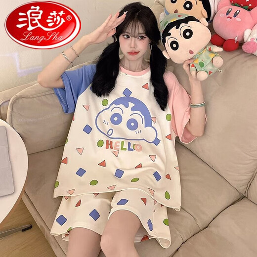
Langsha pajamas for women in summer pure cotton short sleeve thin cartoon girl summer style women's plus size cotton home clothing set 9928 Women's L size 160cm90-105Jin [Jin equals 0.5 kg] All size