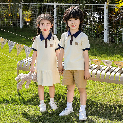 Little Bear Elf (xiaoxiongjingling) parent-child wear mother-daughter dress short-sleeved shorts suit sister and brother 2026 summer new family of three or four polo shirts men's single top/women's dress 45 mother size M (recommended weight 95-105 Jin Jin equals 0.5 kg)