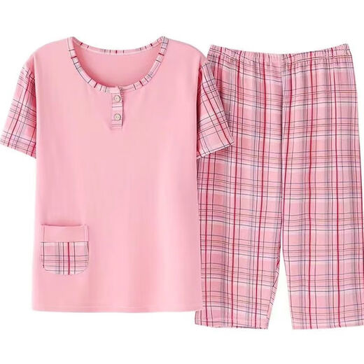 Pajama madre de mediana edad para mujeres en verano algodón puro pantalones cortados de manga corta más grasa más ropa de gran tamaño para el hogar Traje de mediana edad y ancianos T3937 2XL (135-155Jin [Jin equivale a 0.5 kg])